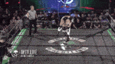 a wrestler in a ring with the word wrestling on the ground