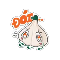 a cartoon drawing of a garlic bulb with a face and the word doi above it