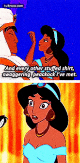 a cartoon of jasmine from the movie aladdin talking to jasmine