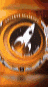 a blurred image of a rocket in a circle