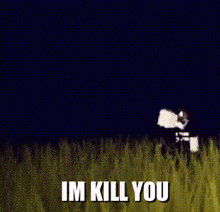 a cartoon of a person standing in a field with the words im kill you on the bottom