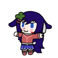 a pixel art drawing of a girl with a knife in her hand .
