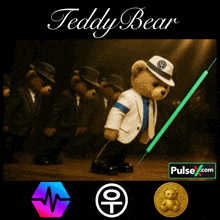 a teddy bear in a michael jackson outfit is on a pulse.com ad