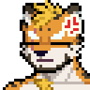 a pixel art drawing of a tiger with a cross on its head