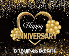 a black background with gold balloons and the words happy anniversary