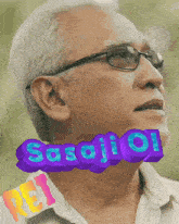 a man with glasses and the name sasaji written on his face