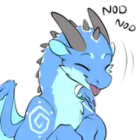 a drawing of a blue dragon with the words " nod nod " written below it