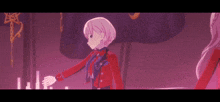 a couple of anime girls holding hands in a room