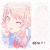 a picture of a girl with pink hair and the words aishe irl on the bottom