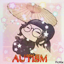 a picture of a child with an umbrella and the word autism written on it
