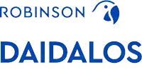 a logo for robinson daidalos with a blue bird on top
