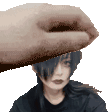 a hand is holding a woman 's head in a pixel art style .