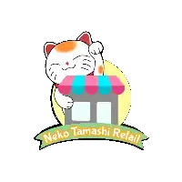 a neko tamashi retail logo with a cat holding a storefront