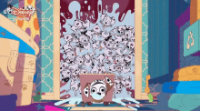a dalmatian dog is surrounded by dalmatian puppies in a disney channel premiere cartoon