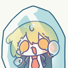 a cartoon drawing of a person in a suit and tie behind a glass