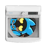 a washing machine with a picture of a cartoon character on the inside