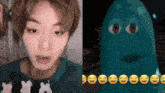 a picture of a person and a picture of a ghost with smiley faces on it
