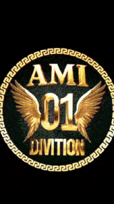 a logo that says ami 01 division with wings around it