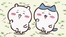 two cartoon characters are standing next to each other and one has a blue bow on its head