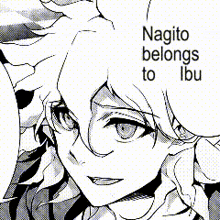 a black and white image with the words nagito belongs to ibu on it