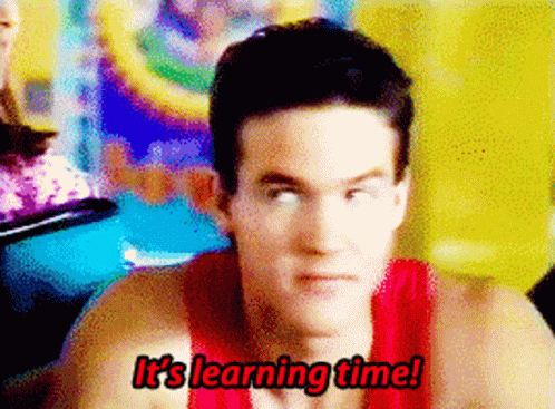 the original cast of the power rangers from a PSA saying "it's learning time!"