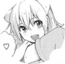 a black and white drawing of a girl with cat ears and a heart in the background .
