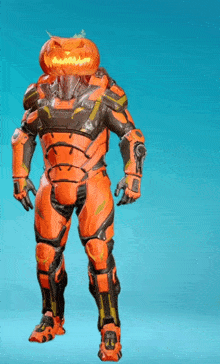 a futuristic robot with a pumpkin head