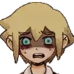 a cartoon character with blonde hair and blue eyes is crying with tears running down his face .