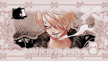 a picture of a man smoking a cigarette with the name sanji on the bottom