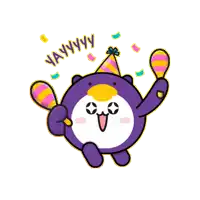 a penguin wearing a party hat is holding maracas