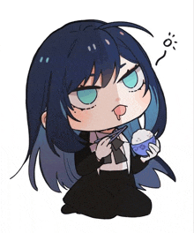a drawing of a girl holding a bowl of rice