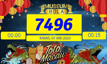 the number 7496 is displayed on a yellow sign