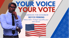 a poster for royce perkins candidate for governor in 2025