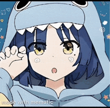 a drawing of a girl wearing a shark costume