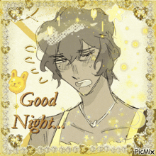 a drawing of a man with the words " good night " on it