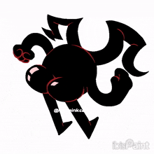 a cartoon drawing of a black monster with red arms and legs on a white background