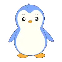 a blue and white penguin with a red beak