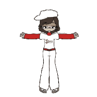 a drawing of a person wearing a red and white shirt that says yuen