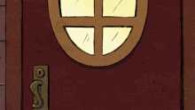 a cartoon drawing of a door with a window and a handle