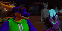 a dragon and a wolf are standing next to each other in a room