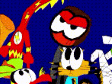 a group of cartoon characters standing next to each other on a blue background .