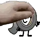 a pixel art of a hand holding a tape dispenser .
