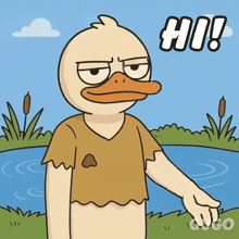 a cartoon of a duck that says hi on the top