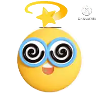 a yellow smiley face with blue glasses and a star on top of it