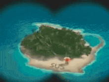the word sus is written in the sand with a devil in the background