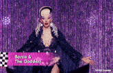 a drag queen named bosco and the goddess on a purple background