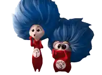 a cartoon character with blue hair and the number 3 on their shirt