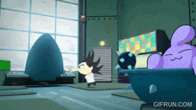 a gif from gifrun.com shows a cartoon character dancing