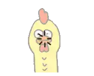 a cartoon of a chicken with its mouth open and a heart shaped nose .