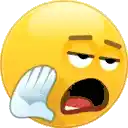 a cartoon smiley face with a hand covering its mouth .